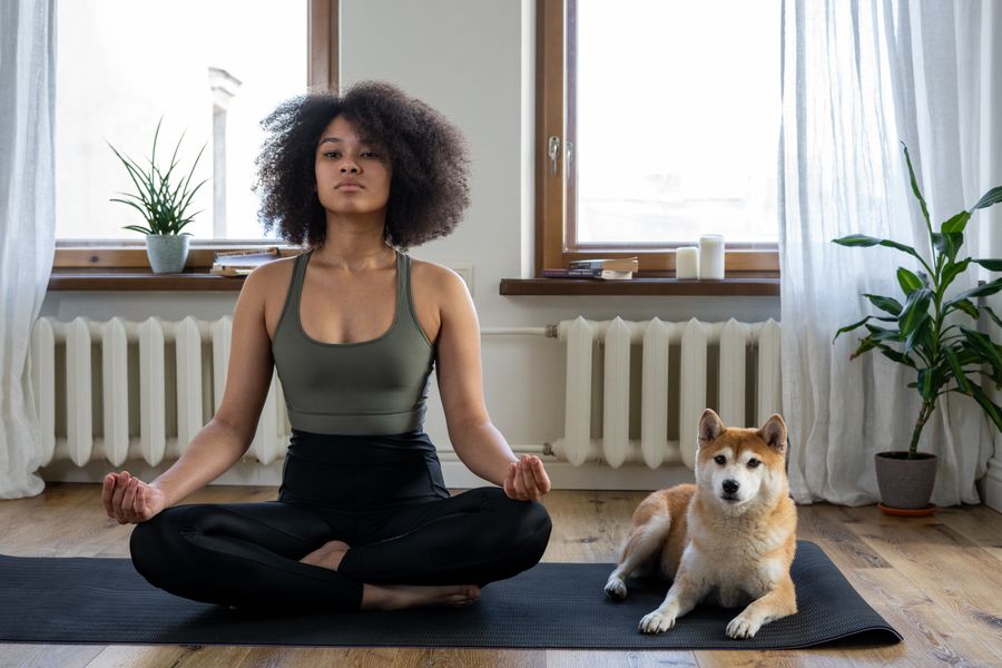Meditation practice with a calm studio atmosphere