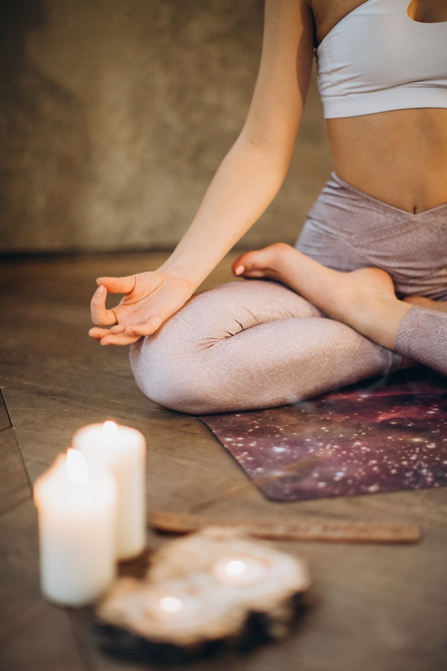 Seated meditation practice on a yoga mat